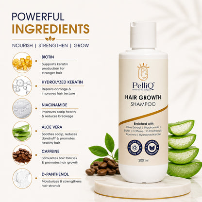 PelliQ Hair Growth Shampoo – Biotin, Caffeine & Keratin for Stronger, Thicker Hair (200 ml)