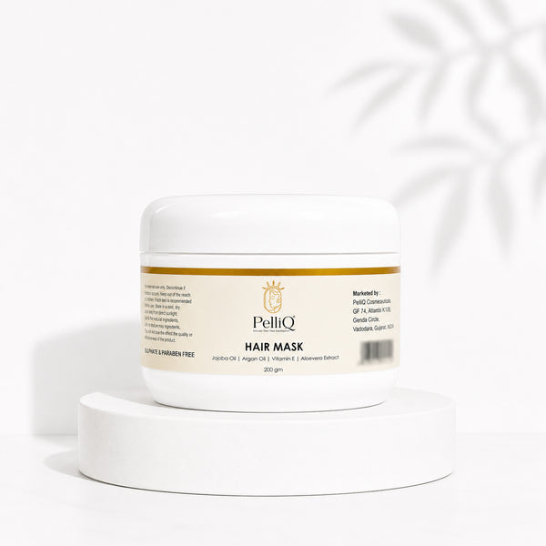 PelliQ Hair Mask with Jojoba Oil, Argan Oil & Vitamin E | Deep Conditioning & Repair | All Hair Types | 200 g