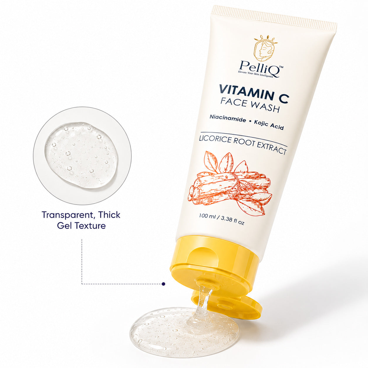 PelliQ Vitamin C Face Wash – Brightening Cleanser with Niacinamide & Kojic Acid (100 ml)