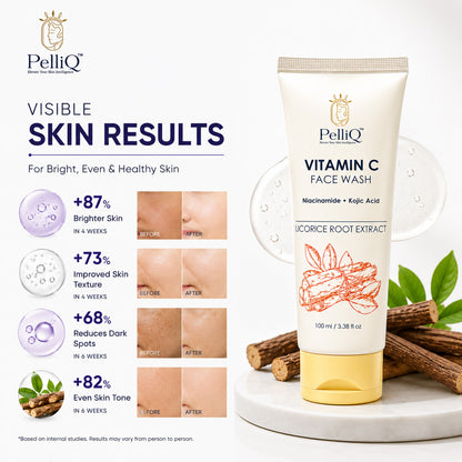 PelliQ Vitamin C Face Wash – Brightening Cleanser with Niacinamide & Kojic Acid (100 ml)